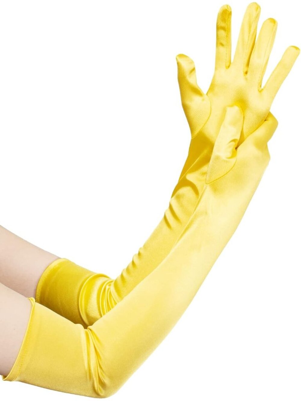 Women 22 Inch yellow Satin Long Length Mitten Bridal Wedding Party Gloves